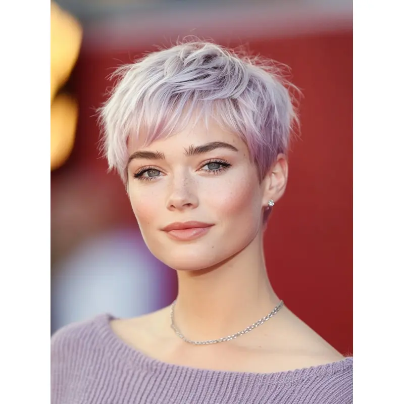 Short Haired Wigs 6" Purple Monofilament Boycuts Straight Wigs