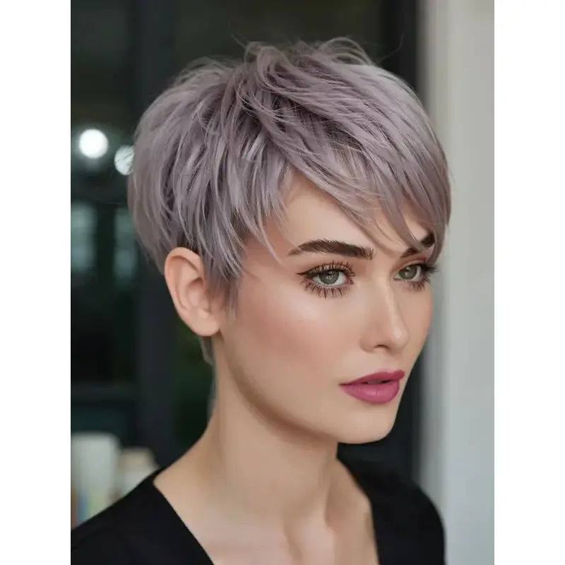 Short Lace Wigs Straight 6" Synthetic Purple Boycuts Wigs