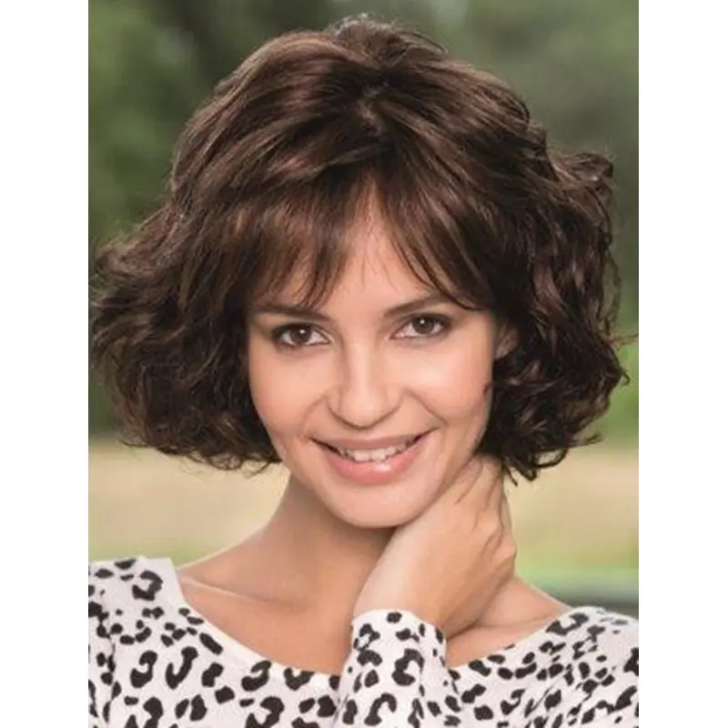 Shining Brown Wavy Chin Length Remy Human Lace Wigs