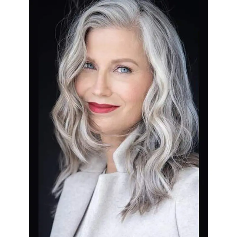 Wavy Without Bangs 16" Grey Sexy Long Hair Wigs