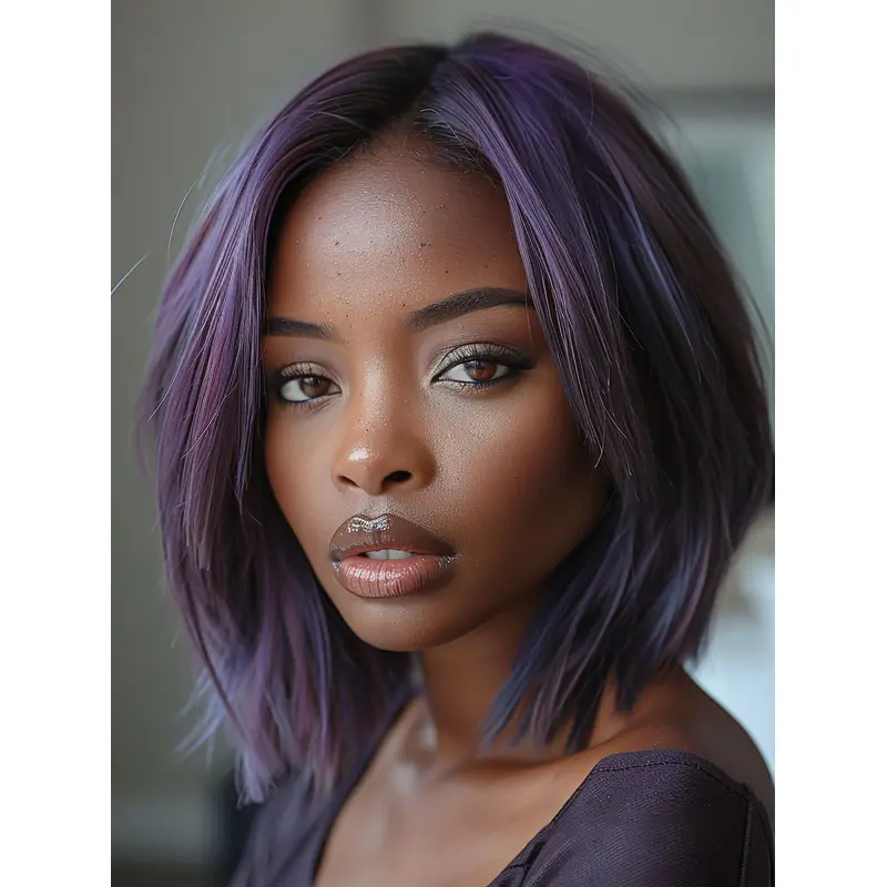 Wigs African American Hair Lace Front 12" Purple Wigs