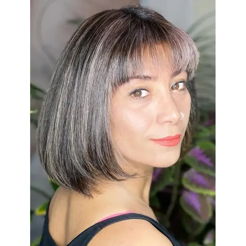 10" Chin Length Bobs Grey Synthetic Lace Wigs