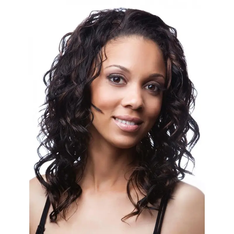 Glamorous Black Curly Shoulder Length Human Hair Wigs & Half Wigs