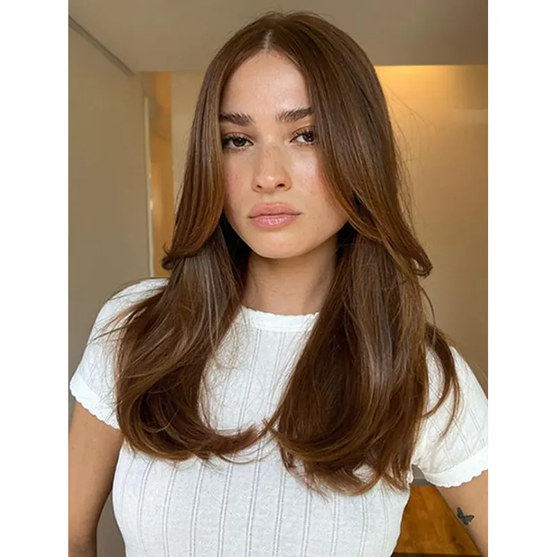 Monofilament Brown Layered 16" Long Wavy Wigs