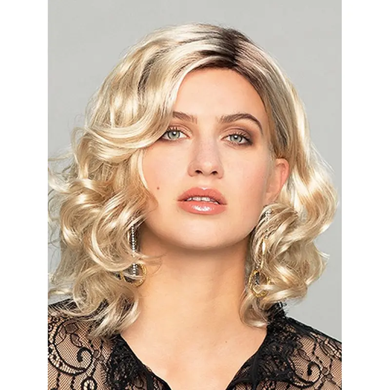 Shoulder Length Curly Ombre/2 tone Monofilament Without Bangs Best Synthetic Wigs