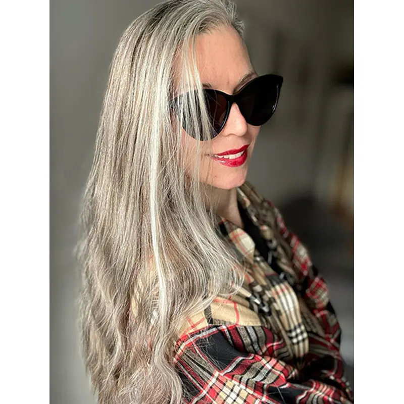 Wavy Without Bangs 18" Grey Fashion Long Wigs