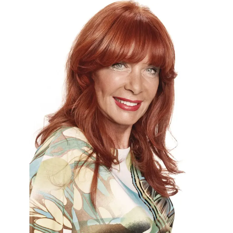 16" Shouder Length Wavy Mature Women Wigs Hand Tied With Bangs