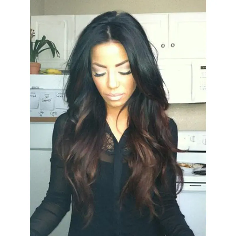 Full Lace Long Wavy 100% Human Hair Ombre Color Wig 24