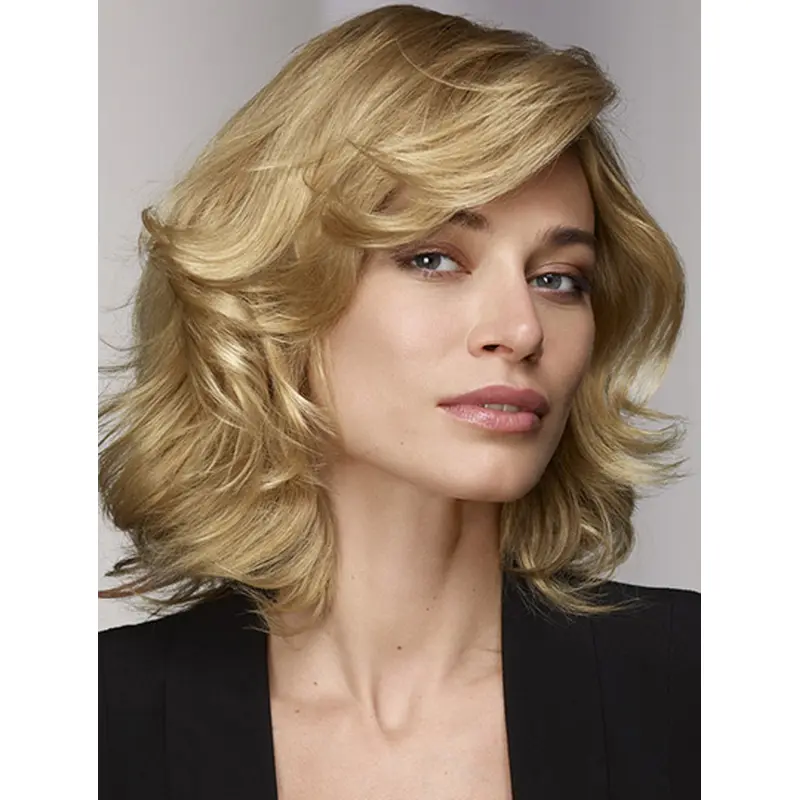 Lace Front Blonde 12" Curly Shoulder Length Bobs Human Hair Wig