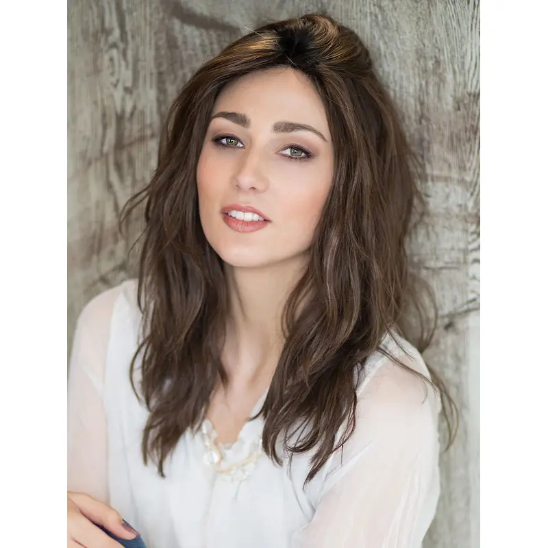 Long 100% Hand-tied Brown Wavy Layered Quality Human Hair Wigs