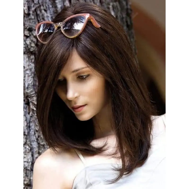 Monofilament 14" Straight Shoulder Length Human Hair Wig