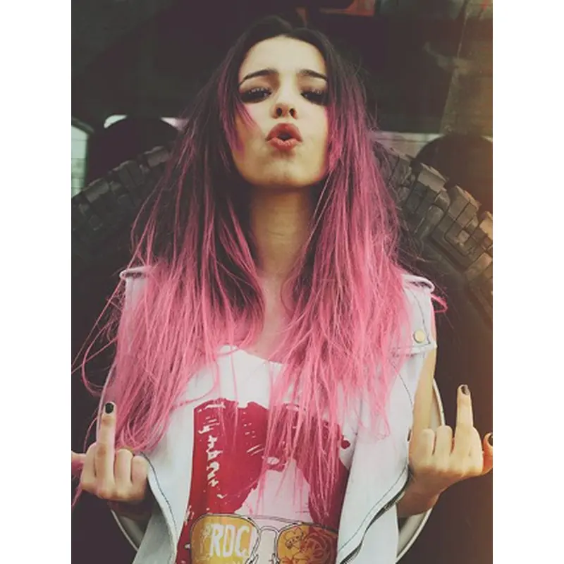 Straight Black to Pink Human Hair Ombre Wigs