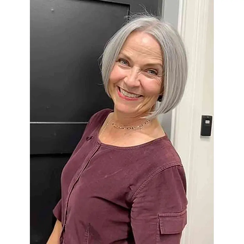10" Chin Length Bobs Grey Synthetic Ladies Wigs