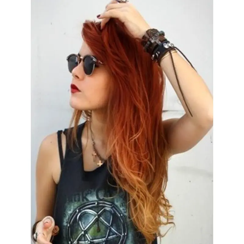 26 Inches Wavy Auburn to Blonde Human Hair Ombre Wigs 