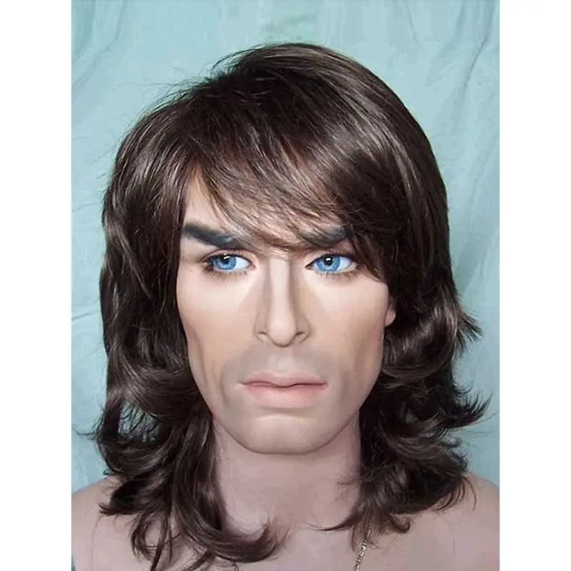 Exquisite Brown Wavy Shoulder Length Men Wigs