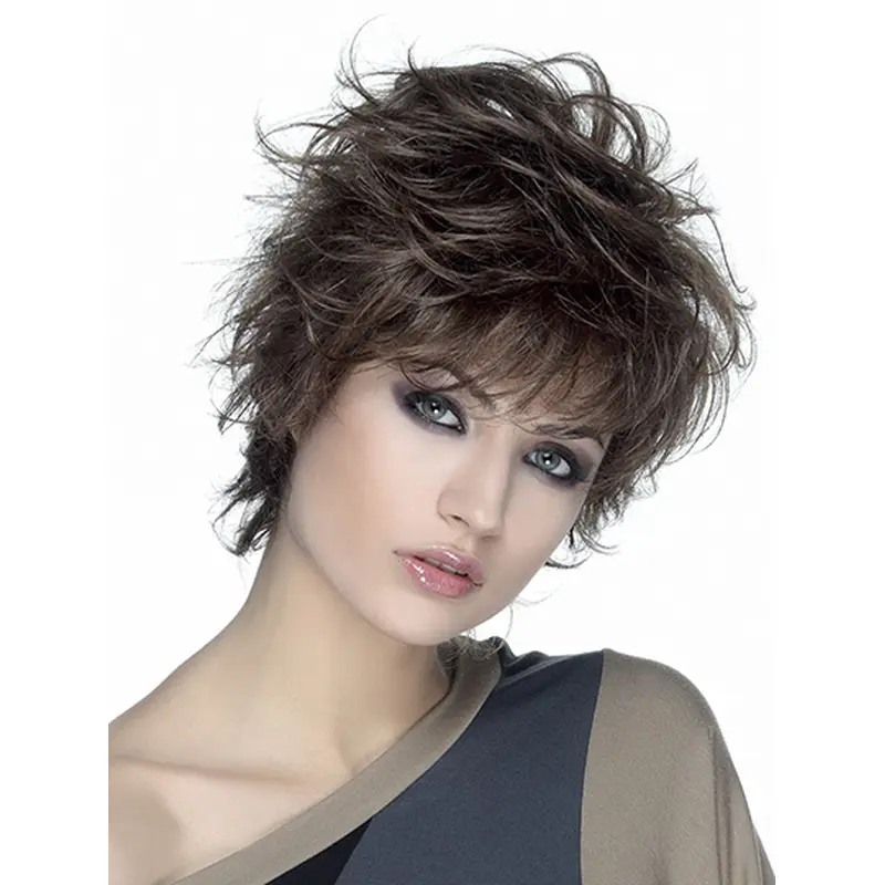 Wavy Monofilament Brown 8" Synthetic Short Classic Womens Wigs