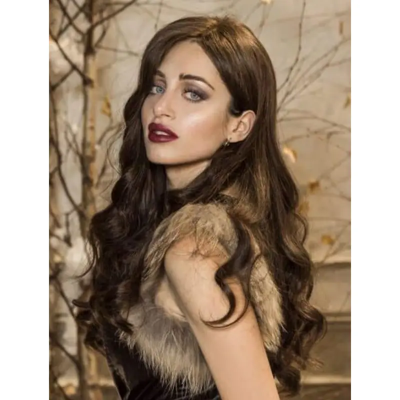 Without Bangs Remy Human Hair Brown Wavy Hand Tied Wigs