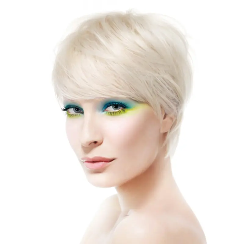Young Fashion Platinum Blonde Short Straight Lace Front Human Wigs