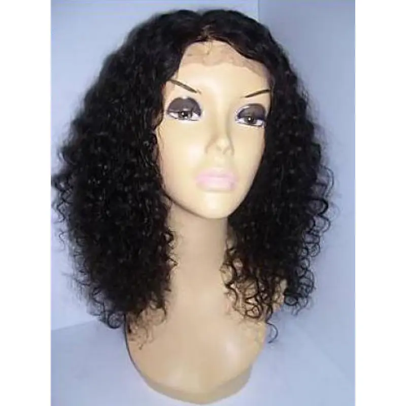 Natural Black Curly Shoulder Length Remy Human Lace Wigs
