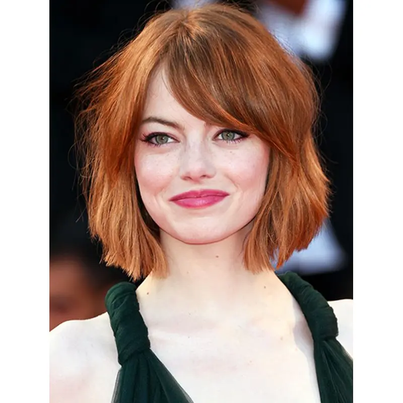 12" Capless Chin Length Auburn Bobs Emma Stone Wigs