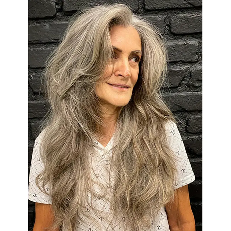 18" Long Grey Layered Lace Wigs For Women