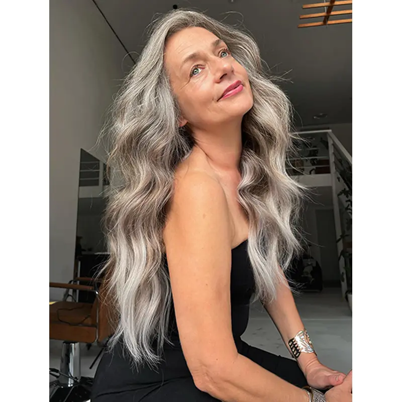 18" Long Grey Without Bangs Synthetic Lace Wigs