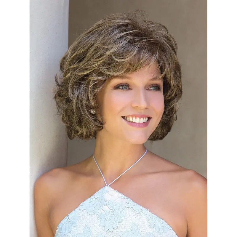 Brown Chin Length Curly Synthetic Wigs