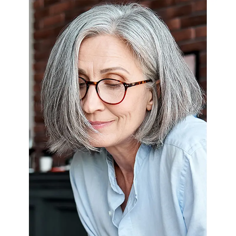 Chin Length Monofilament 12" Grey Bob Style Wig