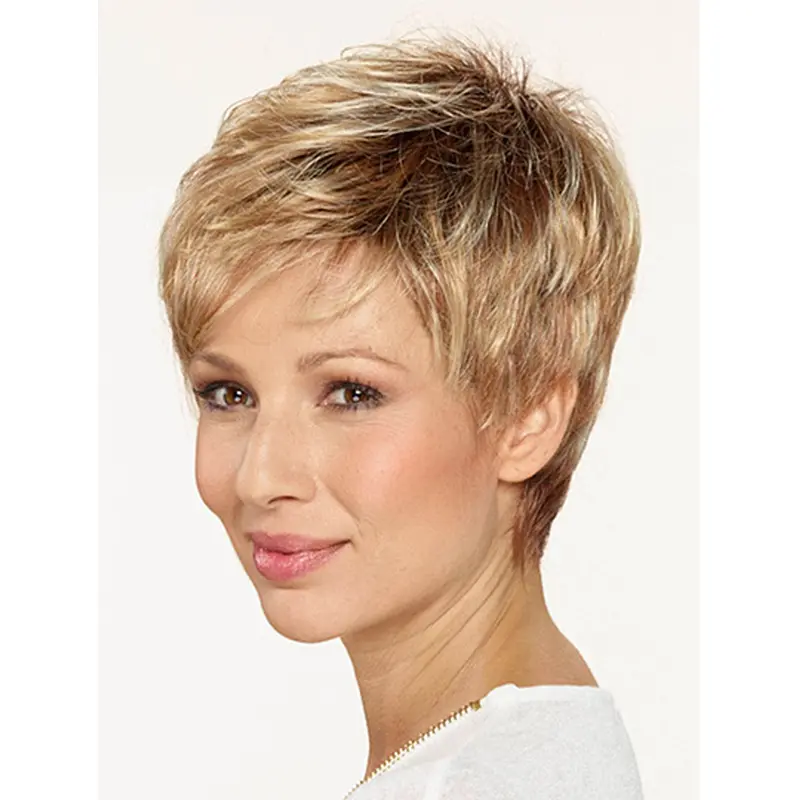 Straight Boycuts Capless 8" Blonde Good Quality Synthetic Wigs