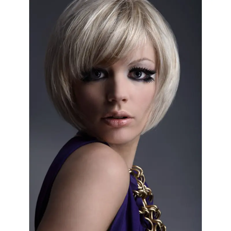 Young Fashion Chin Length Bobs Straight Style Platinum Blonde Wigs