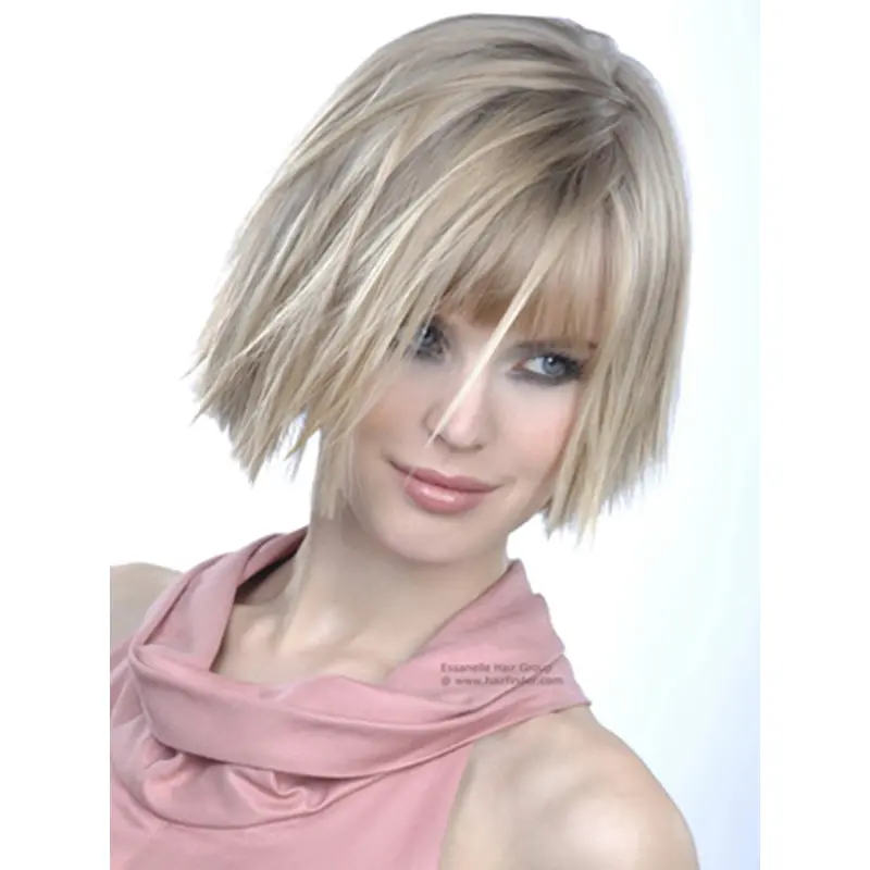 Young Fashion Platinum Blonde Straight Shape Chin Length Girl Wigs