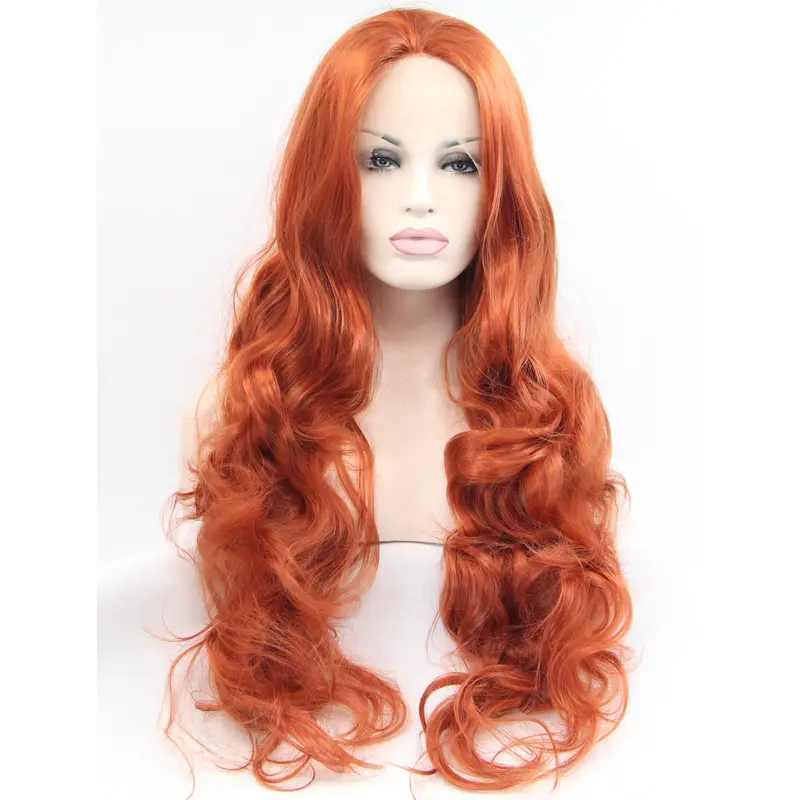 30" Curly Copper Without Bangs Synthetic Long Lace Front Wigs
