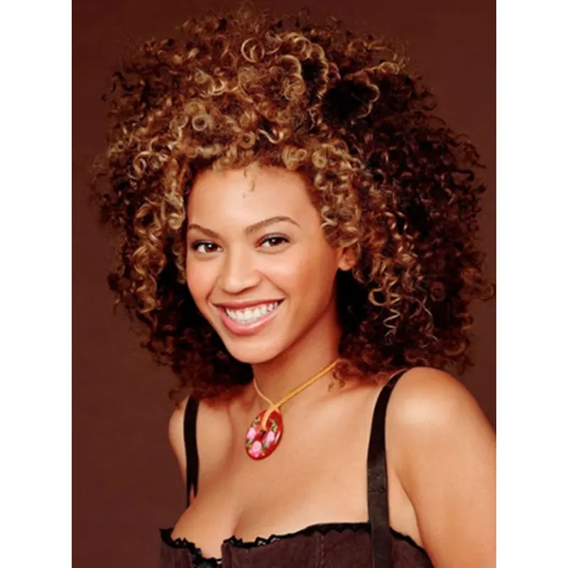 Beyonce Knowles Wild Curl-up Mid-length Layered Curly Lace Front Wig about 12 Inches