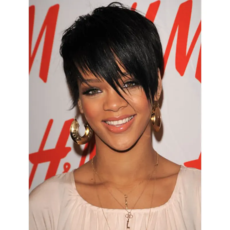 Black Lace Front Cropped Rihanna Wigs