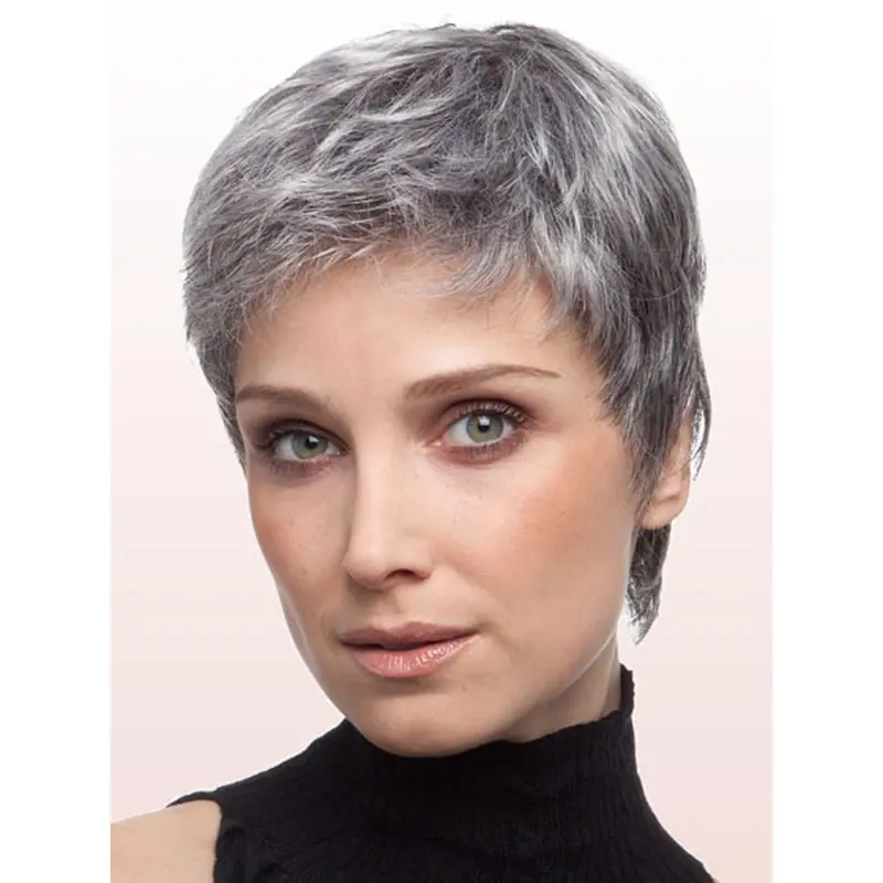 Comfortable Lace Front Cropped Synthetic Grey Wigs