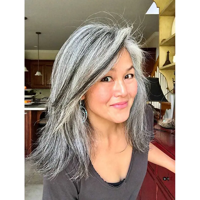 Long Straight Grey 16" Women Lace Wigs