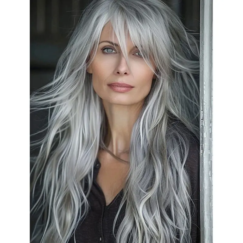 Long Wavy Grey 18" Women Wigs Lace