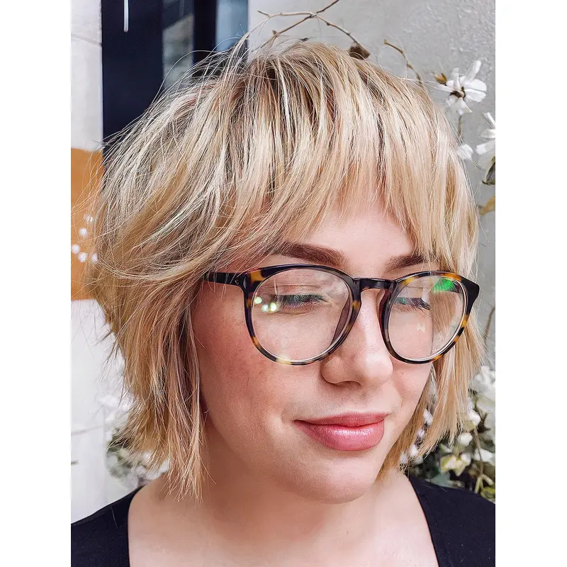 Mono Wig 10" Blonde Synthetic With Bangs Chin Length Straight Wigs