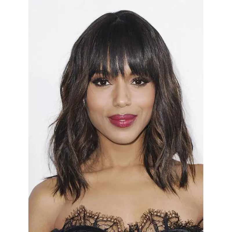 Wavy Shoulder Length Brown Synthetic Kerry Washington Wigs