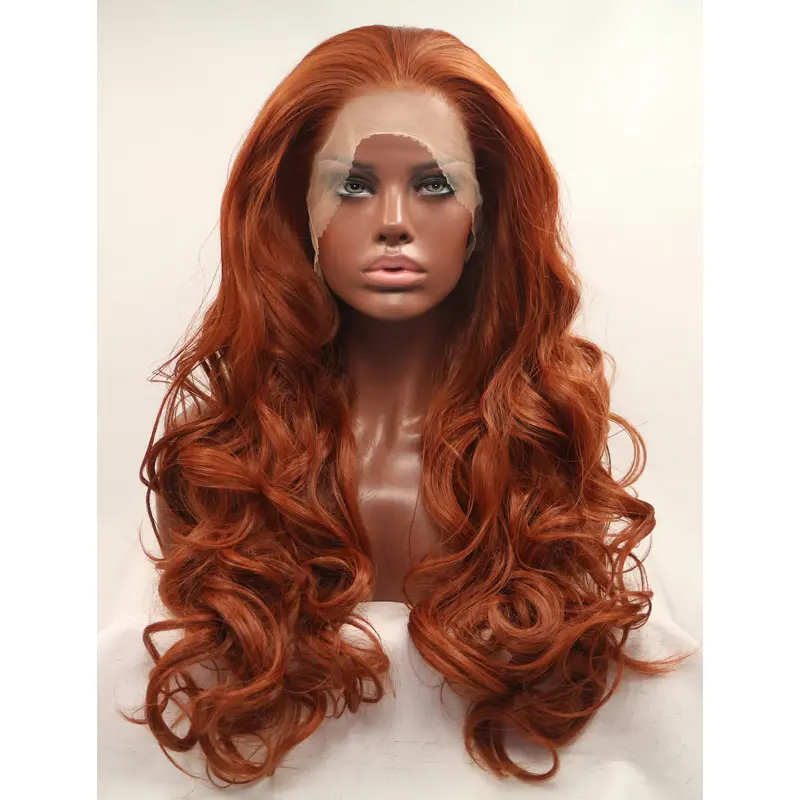 Without Bangs Orange 27" Curly Long Lace Front Synthetic Wigs