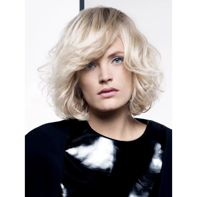 Young Fashion Platinum Blonde Disheveled Waves Chin Length Wavy Synthetic Wigs