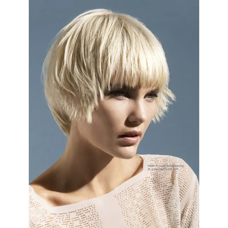 Young Fashion Platinum Blonde Short Hairstyle Classic Mono Synthetic Wigs