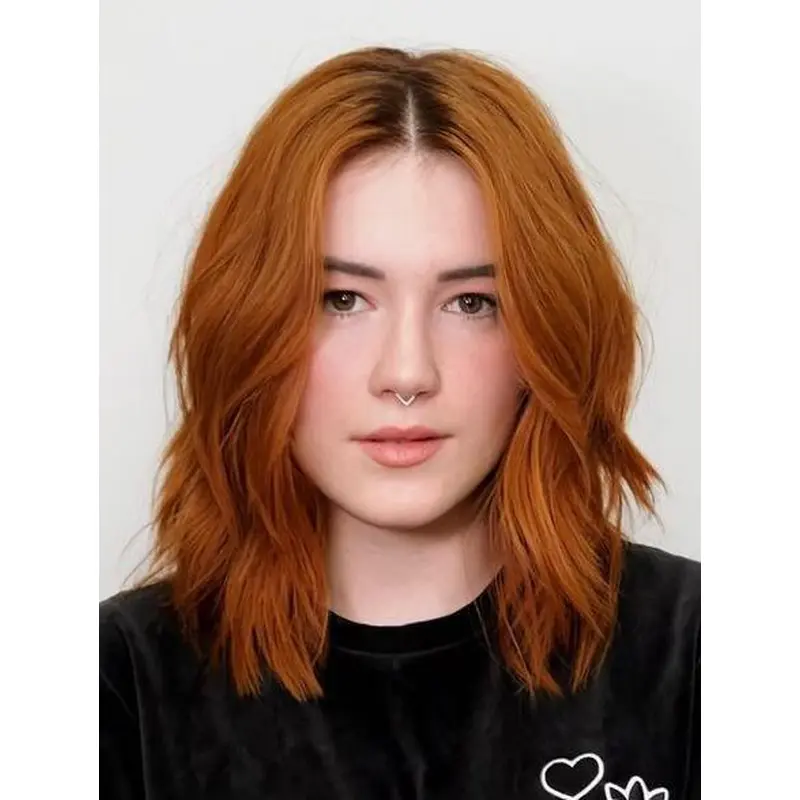 Lace Wigs Without Bangs Wavy Wigs Synthetic Shoulder Length Wigs