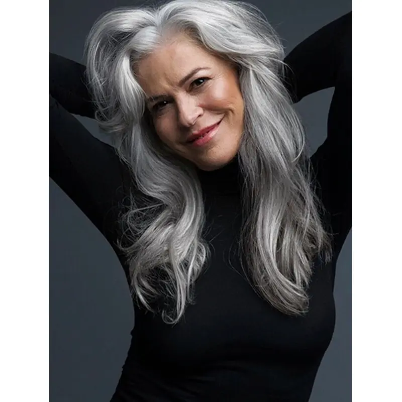 Long Wavy Grey 16" Ladies Lace Wig