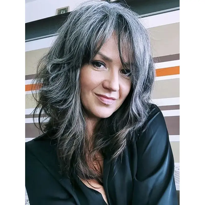 Long Wavy Grey 16" Ladies Wigs Lace