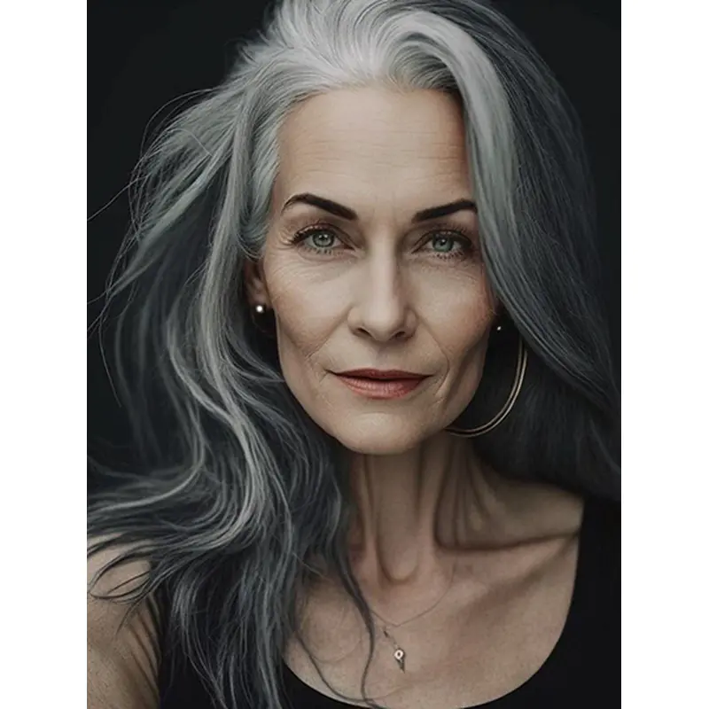 Long Wavy Grey 16" Synthetic Lace Wig