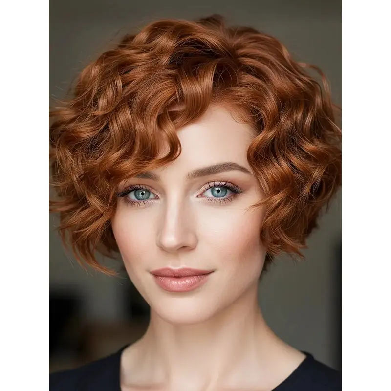 Short Bobbed Ladies Wig 8" Monofilament With Bangs Synthetic Wigs