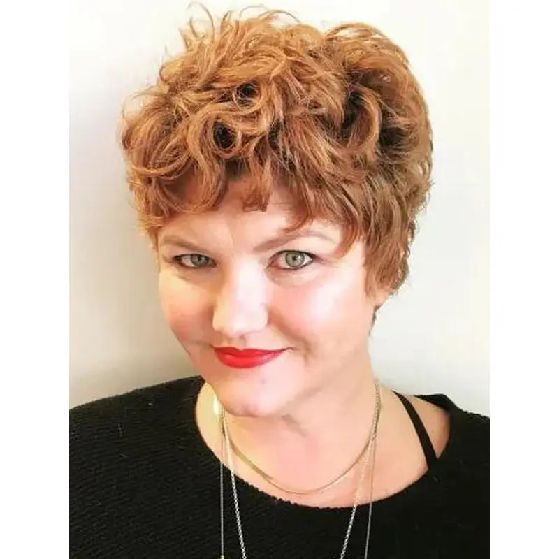 Short Hair Styles Copper Lace Front Synthetic Boycuts Curly Crop Wigs