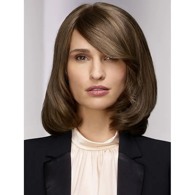 Monofilament Brown 12" Straight Shoulder Length Bobs Real Human Hair Wigs