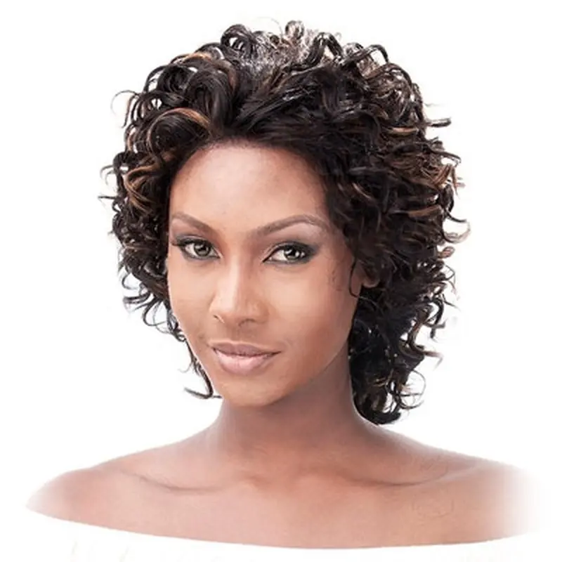 Sleek Auburn Curly Chin Length Lace Wigs